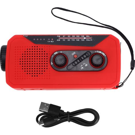Radio de secours solaire et manuelle avec lampe torche LED et chargeur 2000mAh pour camping randonnée - Type UE rouge (1/5)