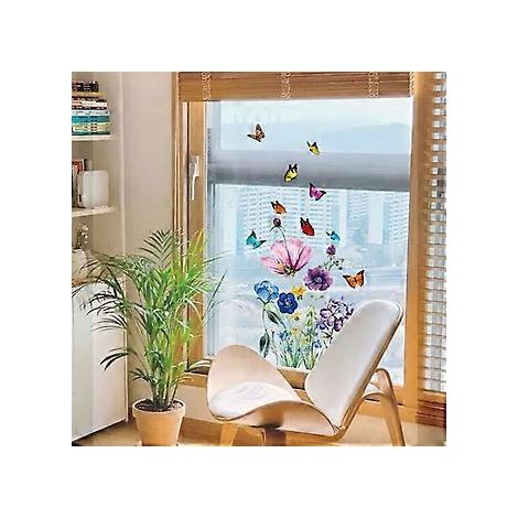 Doppelseitige, farbige Sommer-Fensteraufkleber mit Federn, Blumen-, Schmetterlings- und Vogelmotiven, Antikollisionsaufkleber