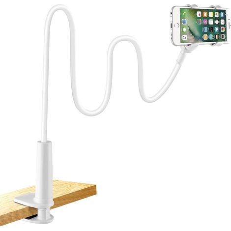Support Telephone Lit, Support Téléphone avec Col de Cygne Flexible Long Bras Rotation 360° Réglable pour iPhone 13/ 13Pro,12/12 Pro Max, 11 Pro XS Max X 8 7 Samsung Huawei (4-6,5")Blanc (1/5)