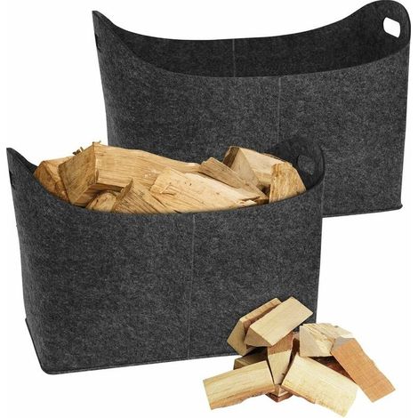 Lot de 2 sacs en feutre pour bois de cheminée,55 x 30 x 40 cm feutre, Gris foncé (1/4)