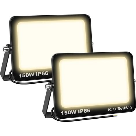 2 Pcs Projecteur LED Extérieur 150W 15000LM 3000K Blanc Chaud Spot LED Eclairage IP66 Étanche Projecteur Extérieur Eclairage de Sécurité Floodlight pour Jardin, Patio, Garage, Entrée
