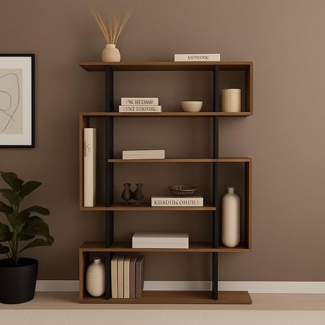 Bibliothèque Adhara, Etagère de bureau, Porte-livre mobile, Librairie, 110x26h161 cm, Chêne et Anthracite (1/5)