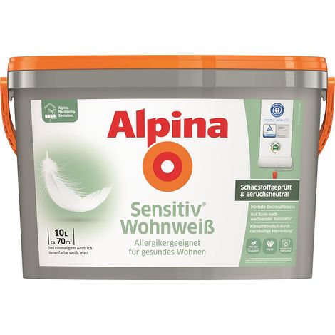 Alpina Sensitiv Wohnweiß Innenfarbe 10,0 Ltr. Allergikergeeignet (1/4)