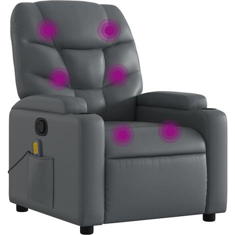 Chaise de massage ergonomique en similicuir gris – Fonction chauffage, roulement 360°, réglage inclinaison et intensité – Pour relaxation profonde à domicile (1/5)