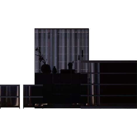 Glinton 4 Piece Bedroom Set (2 Drw Bedside x2, 8 Drw Chest, 3 Dr 2 Drw Wardrobe), Black (100% FSC) (1/4)