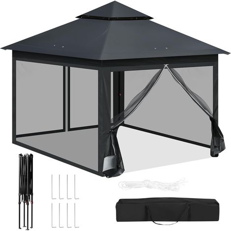 Woltu – Tonnelle pliante 3x3m avec moustiquaire amovible – Double toit imperméable – Structure en acier – Résistante aux UV – Couleur anthracite (1/5)