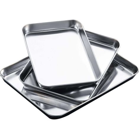 Plat rectangulaire familial en acier inoxydable épais, à fond plat et profond (1/5)
