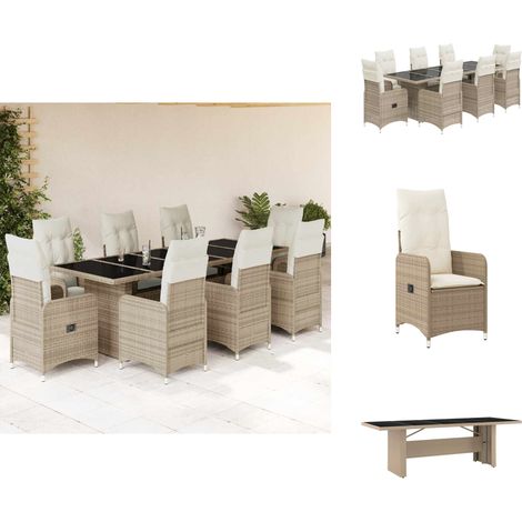 9-tlg. Garten-Bistro-Set mit Kissen Beige Poly Rattan - Bistro Set - Bistro Sets - Bistroset - Garten Bistro Set (1/5)
