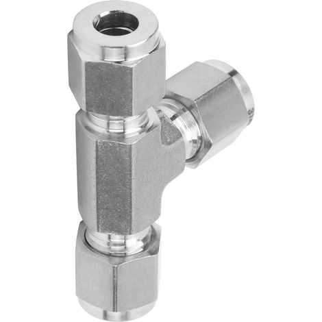 Raccord en T avec bague de compression de même diamètre, acier inoxydable 316, pièce forgée à chaud SS-600-3Ф6 (1/5)
