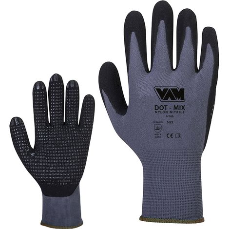 GUANTI DA LAVORO "DOT MIX" NYLON SPALMATO IN NITRILE PUNTINATO 12 PAIA M-XL MED, "L"