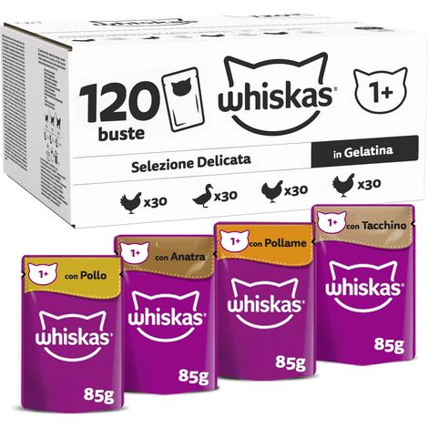 Whiskas Selezione Delicata in Gelatina 1+, Cibo Umido per Gatti, Pacco Formato Scorta, 120 Bustine ognuna da 85g (120 x 85g) (1/5)