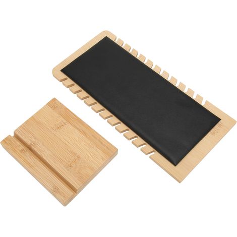 Soporte para exhibir collares, bambú, gran capacidad (12 unidades), panel de piel sintética, para oficina y sala de exposición. (1/5)