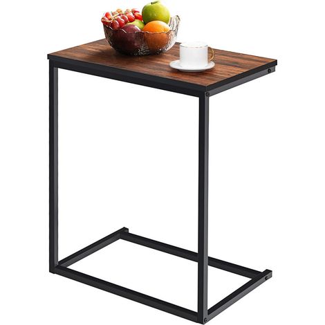 À côté du canapé ou du lit, support ordinateur portable pratique, table d'appoint marron design en L (1/5)