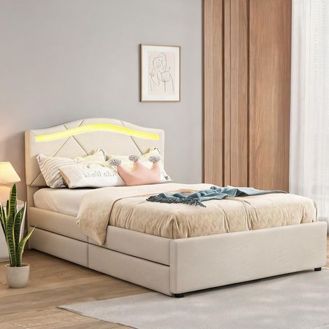 Cadre de lit beige en lin 209 x 104 x 108,5 cm (1/5)