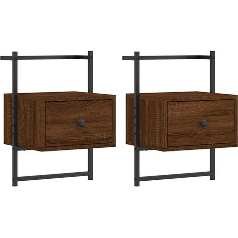 Set di 2 comodini sospesi con cassetto 35 x 30 x 51 cm multistrato marrone e metallo DEC034154