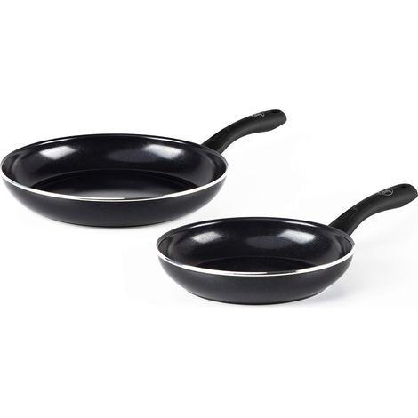revêtement antiadhésif céramique set de poêles 2 pièces, 20 cm et 28 cm, sans PFAS, compatible induction et résiste au four jusqu'à 160˚C, compatible lave-vaisselle, noir (1/5)