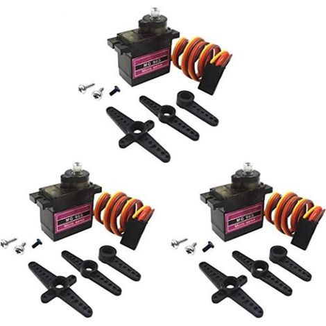 Lot de 3 micro-servomoteurs MG90S, QttvbTna, engrenages en aluminium et métal, couple de serrage 1,8-2,2 kg/cm, multicolore (1/5)