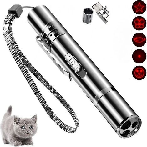 Jouet laser pour chat, pointeur lumineux LED à point rouge, jouet interactif pour chats d'intérieur, longue portée, 3 modes de projection laser, parc à jeux pour chatons.