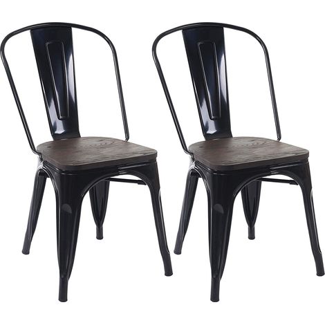 2 sedie da pranzo in stile industriale in metallo nero con seduta in legno CDS04441