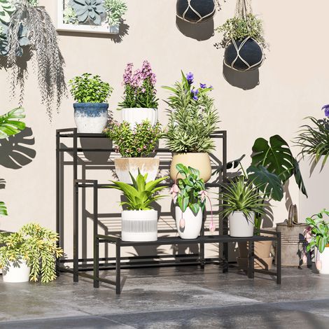 Scaffale portapiante 3 ripiani 75x70x66 cm in metallo nero, salotto e balcone FloraGrace (1/5)