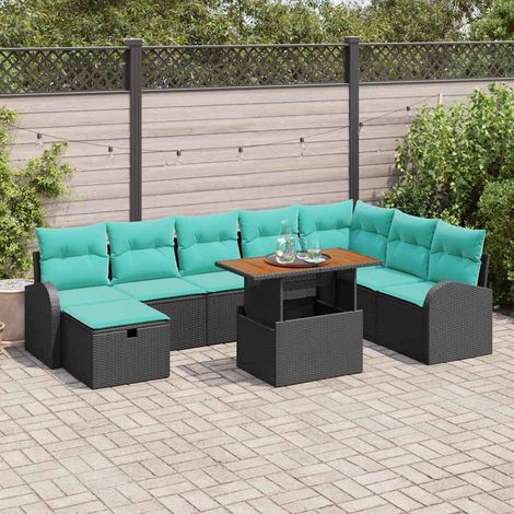 Teenpull – Garten-Sofa-Set 9 Stk. Schwarz Poly-Rattan (1/5)