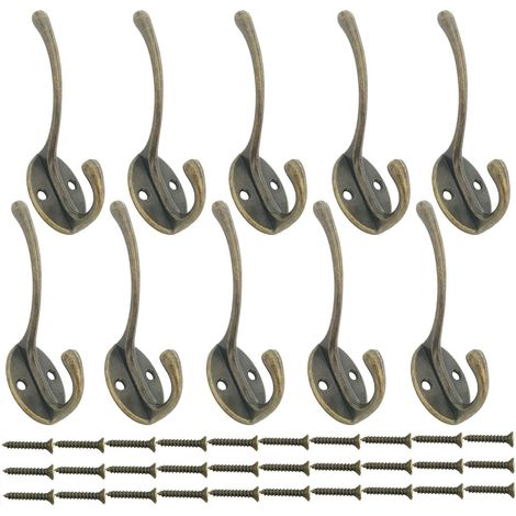 Garderobenhaken Vintage Bronze, 10 Stück Kleiderhaken Doppelt Haken Huthaken Wandhaken Retro für Mantel, Jacke, Hut, Schlüssel, Tasche, Robe, Handtuch