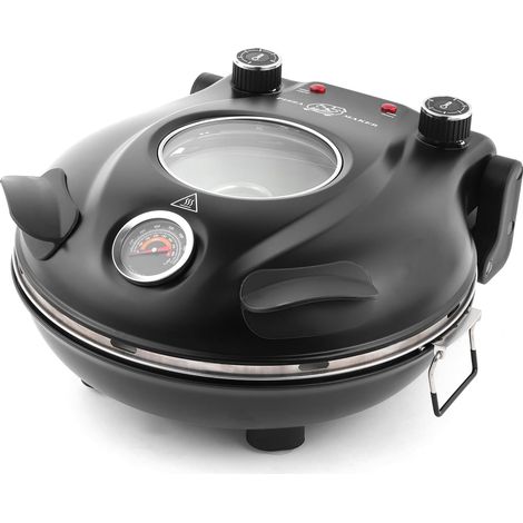 Four à Pizza Électrique, LM-noir 420 °C, chaleur supérieure et inférieure réglables séparément, pierre à pizza en céramique 31 cm, 1200W