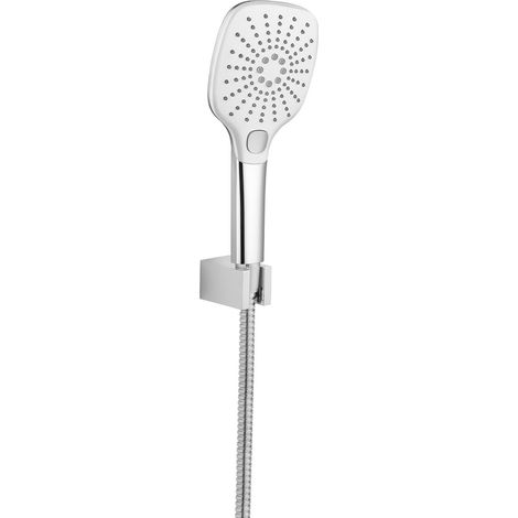 Set de douche, 3 modes de douche, buses en silicone, support fixe, flexible 1500 mm, chromé