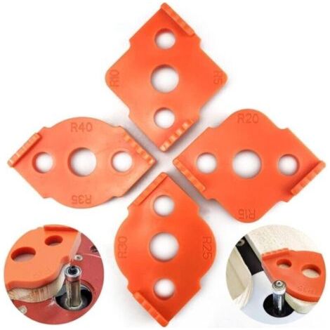 Gabarits de Défonceuse à Rayon 4pcs Radius Jig Gabarit de Routeur Calibres D'angle D'affutage pour Outil de Travail du Bois Coins Arrondis R5 R10 R15 R20 R25 R30 R35 R40 (Orange) (1/5)