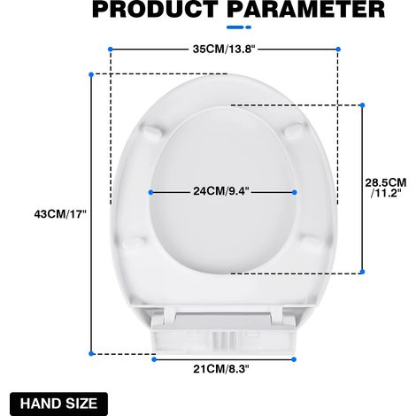 Abattant de toilette en forme de D (forme en O) à fermeture amortie, matériau PVC antimicrobien facile à nettoyer, charnières à dégagement rapide pour un nettoyage facile, universel (1/5)