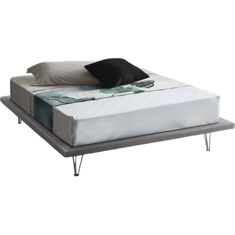 Talamo Italia Cama matrimonial Linda, Cama fija en tela con pies, 100% Made in Italy, adecuado para colchón Cm 160x200, Gris, con embalaje reforzado