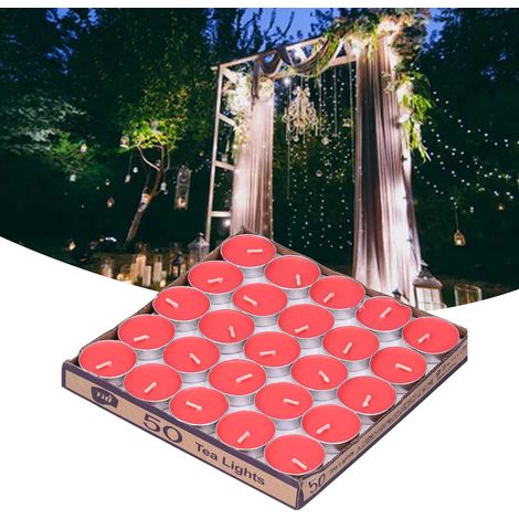 50 runde, rauchlose, rot duftende Kerzen für Hochzeiten, Geburtstage oder Partys. (1/5)