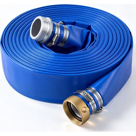 VEVOR Tuyau Refoulement Plat 50,8 mm 30,48 m Tuyau Plat Evacuation PVC Bleu pour Vidange Piscine, Irrigation Agricole, Compatible Pompe a Eau/Filtre a Sable/Submersible, 6,2 bar, avec Raccords Ergots (1/5)