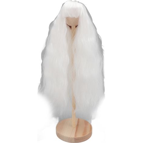 Peluca de muñeca ondulada, de fibra suave, larga con flequillo, 1/4, blanca. (1/5)
