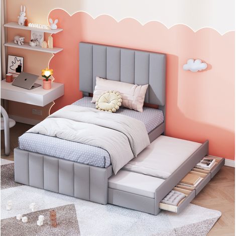 letto estraibile con cassetti in lino grigio 90x200 OKMYHOME (1/5)