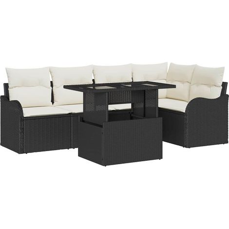 Dining Set 6 pcs Black Poly rattan vidaXL