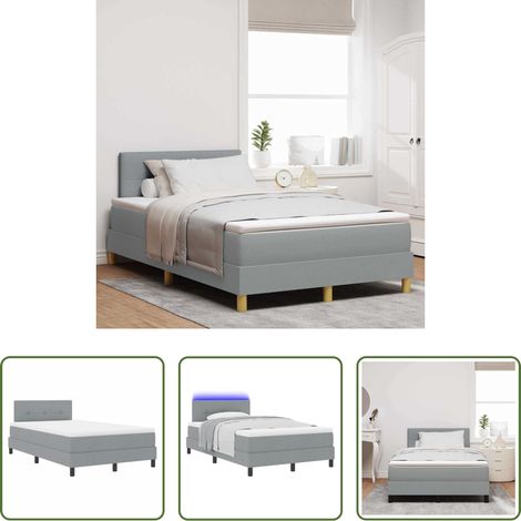 vidaXL LED-Leiste -  Boxspringbett mit Matratze mit LED Hellgrau 120 x 190 cm Stoff (1/5)