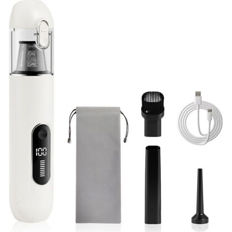 Aspirateur à main sans fil 13000 Pa, mini design pour auto, PC, canapé et maison. Nettoyage des fissures, fonction soufflage, batterie 1800 mAh.