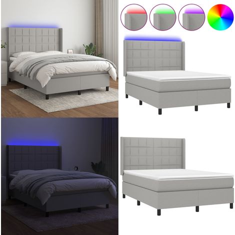 Boxspringbett mit Matratze & LED Hellgrau 140x200 cm Stoff - Boxspringbett - Doppelbett - Bettenrahmen - Schlafsofa - Lattenrost - Home & Living (1/5)