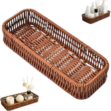 Cesto portaoggetti in rattan, contenitore effetto rattan, cesto intrecciato marrone, contenitore per il bagno, scatola portaoggetti rettangolare in rattan (1/5)