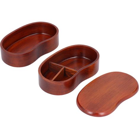 Boîte à bento portable japonaise à double compartiment en bois, forme taille, simple boîte à sushi (1/5)