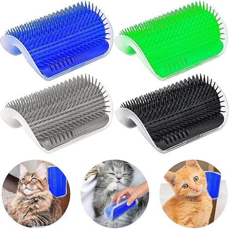 Brosse de toilettage pour chat (4 pièces), outil de toilettage amélioré tout-en-un, griffoir mural, tondeuse, peignes de massage, jouet doux compatible (1/5)