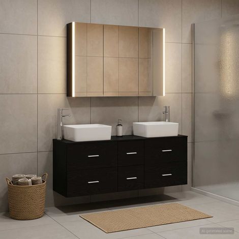 vidaXL Bathroom Furniture Set 4 pcs Black Oak (1/5)