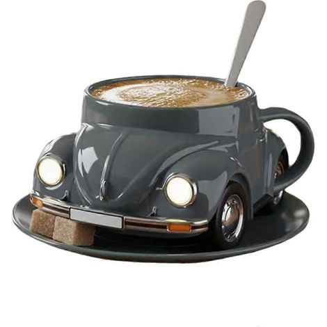 Origineller und hitzebeständiger Kaffeebecher, großes Fassungsvermögen, handdekoriert, grau. (1/5)