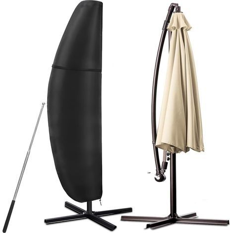 Housse Parasol Déporté , Housse de Protection en Tissu Oxford , Coupe-Vent , Anti-UV , Résistante aux déchirures avec Fermeture Éclair et Tige Télescopique (280x30/80/50cm)- Noir (1/5)