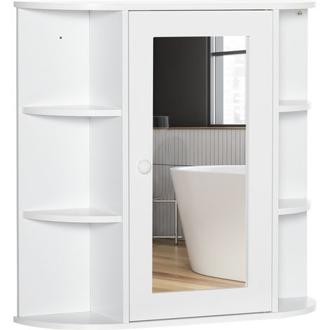 Mobiletto da bagno Irovami con specchio, 8 scomparti, ante a specchio, resistente all'acqua, 66 cm x 17 cm x 63 cm, bianco
