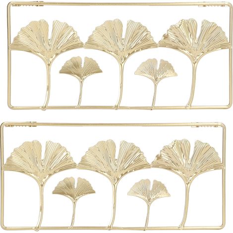 2 Pièces Décor Murale Feuille Métallique Or 3D, Cadre Moderne Minimaliste pour Salon Bureau (1/5)
