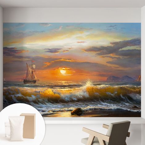 Papier peint intissé décoratif pour chambre et salon Design moderne à poser facilement - Colle incluse gratuite Panorama marin 152x104 cm (1/5)
