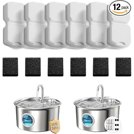 12 Fontaine a Eau Chat Filtre: Fontaine à Eau pour Chat INOX Filtre - Fontaine a Eau Filtre - Filtrer Les Impuretés et Adoucir l'eau - 6 Filtres à Charbon Actif + 6 Filtres Éponge (1/5)