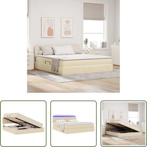 LED-Bett - Bett mit Stauraum und LED mit Matratze Creme 180 x 200 cm Stoff (1/5)